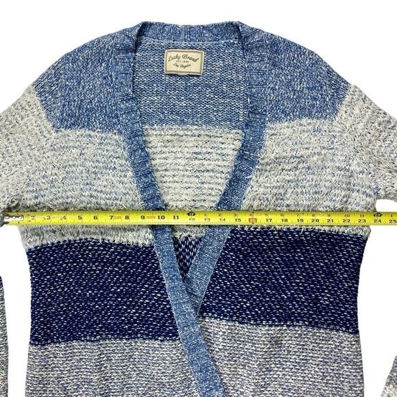 Lucky Brand Cardigan Women L Blue White Fringe Boho Tunic Fuzzy Cottage Sweater - Picture 10 of 16